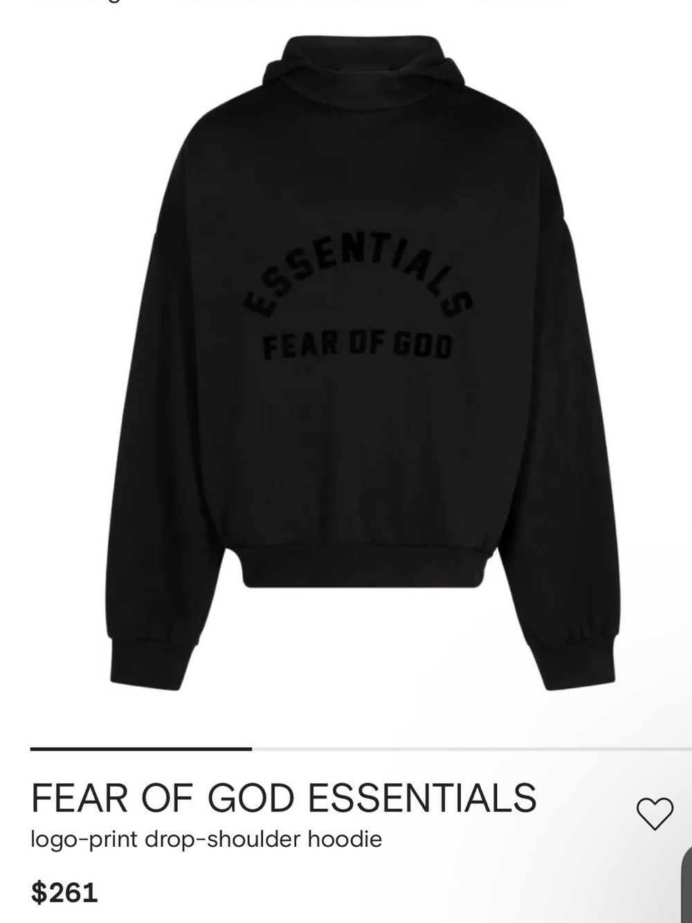 Fear of God Essentials Black Logo Drop-Shoulder Hoodie
